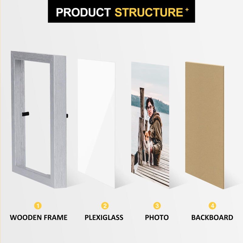 Forev 3.5x5 Double Picture Frame Wooden Hinged Photo Frame Definition Glass Stand Vertically on Desktop or Tabletop Silver - Image 3